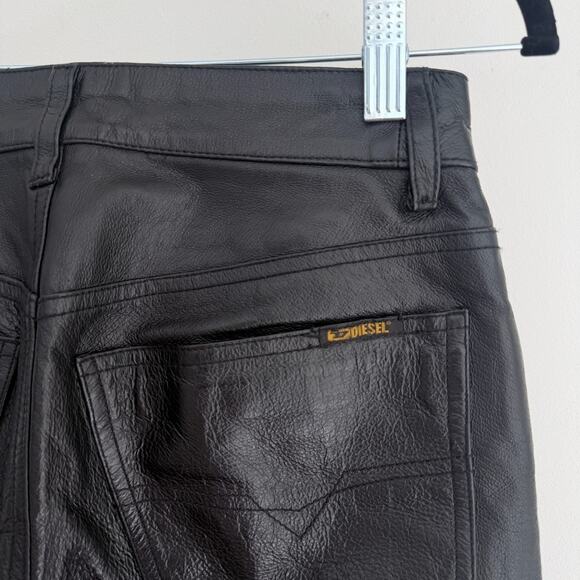 Vintage Diesel Leather Pants Womens 26 Black Y2K Flare Bootcut Low Rise Biker - Picture 9 of 16